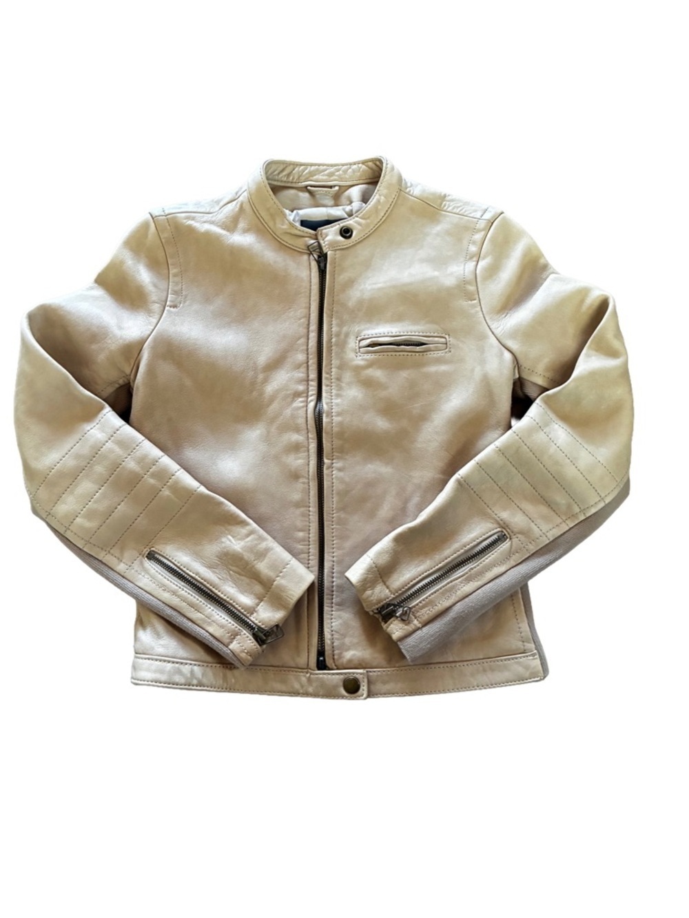 J.Crew Collection Tan Leather Moto Jacket Cafe Racer Size 2